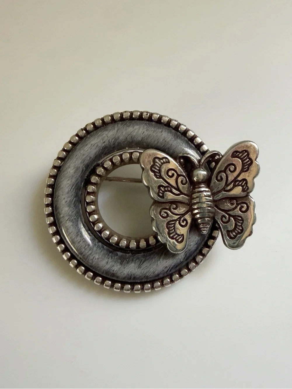 Vintage Brighton Butterfly Round Enamel Wreath Brooch Pin C Clasp